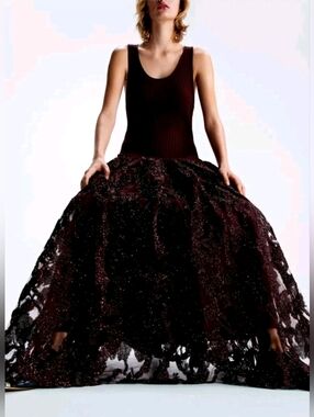 NEW H&M Studio Holiday Burgundy Capsule Edition Glittery-skirt dress Sz XXS